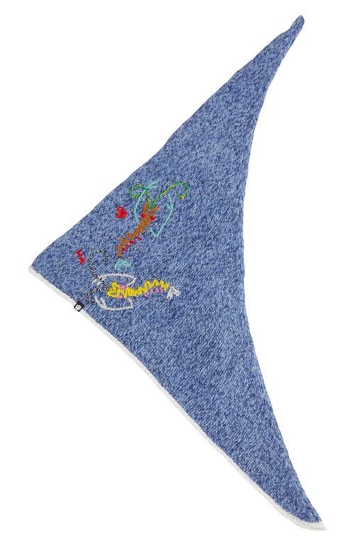 Yanyan Shrimp Embroidered Alpaca & Wool Blend Triangle Scarf In Ocean