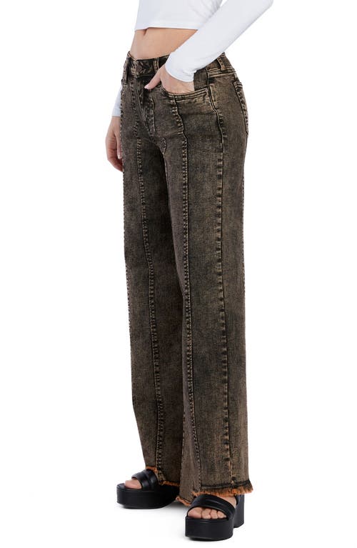 Hint Of Blu Seamed Step Hem Wide Leg Jeans In Sand Storm Brown