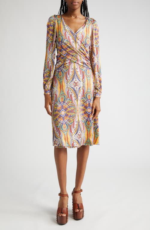 Etro Paisley Print Long Sleeve Knit Faux Wrap Dress in Print On White Base at Nordstrom, Size 4 Us