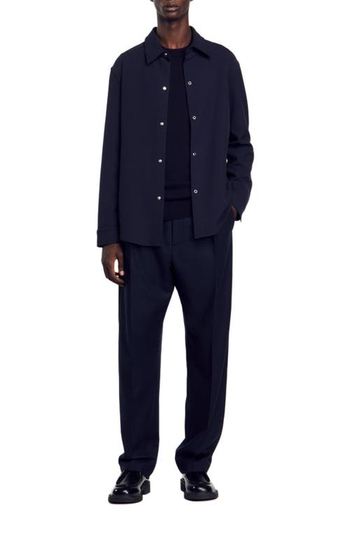 Shop Sandro Long-sleeved Jersey Shirt In Navy Blue