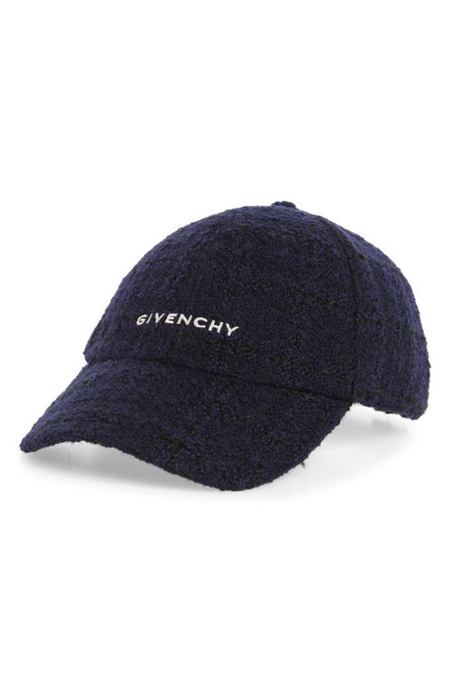 Shop Givenchy Logo Embroidered Tweed Baseball Cap In Dark Blue