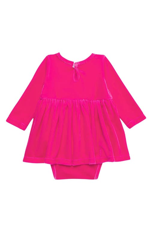 Worthy Threads Stretch Velvet Long Sleeve Bubble Romper In Hot Pink