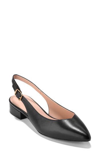 Cole Haan Marlah T-strap Pointed Toe Ballet Flat In Black Leather