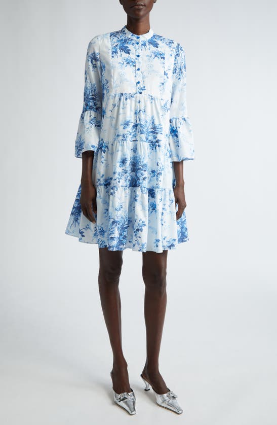 Shop Erdem Antique Floral Print Tiered Shirtdress In Antique Print Blue