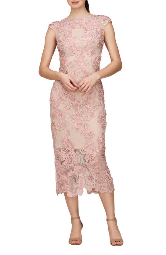 Shop Js Collections Elexis Soutache Midi Dress In Sand/ Blush