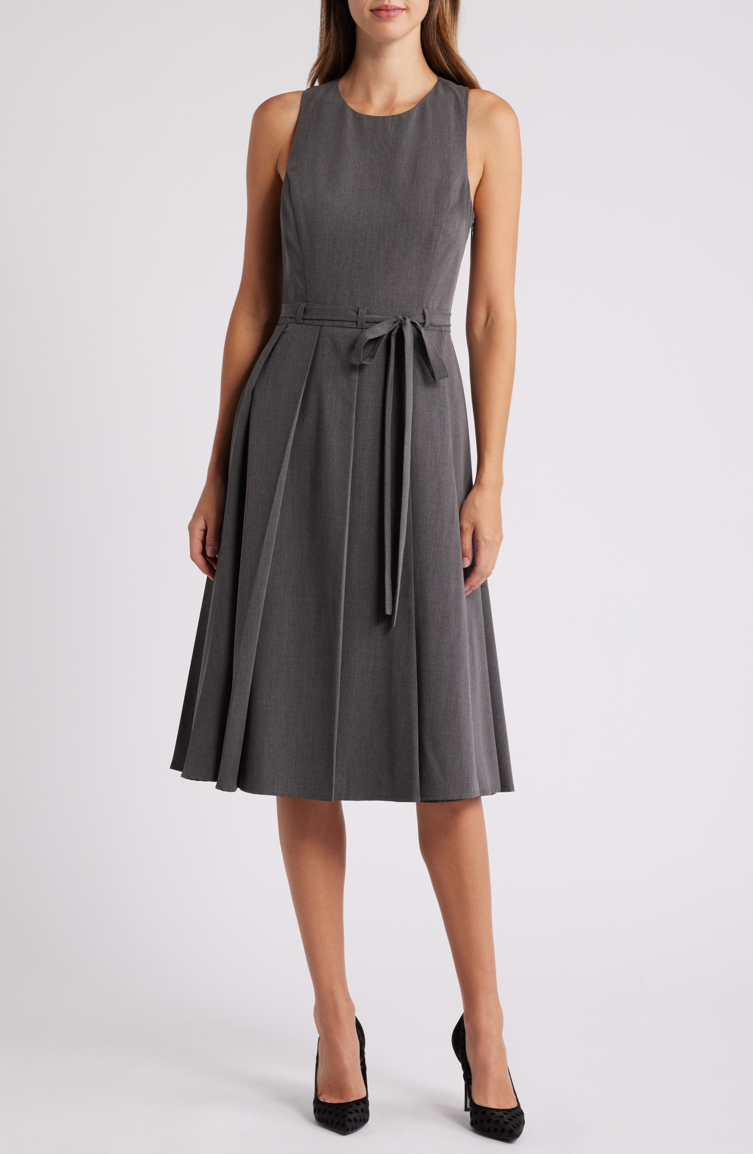 Du Paradis Chlo Pleated Tie Waist Sleeveless Midi Dress | Nordstrom