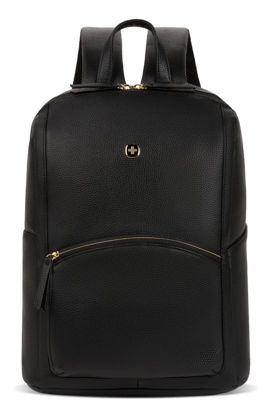 Swissgear 9901 Faux Leather Laptop Backpack In Black