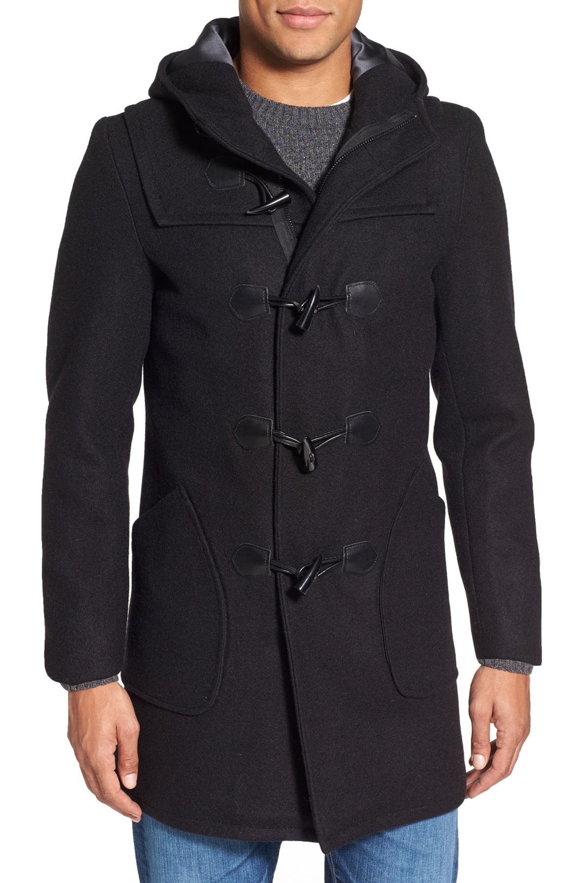 Schott NYC Satin Lined Wool Blend Duffle Coat | Nordstrom