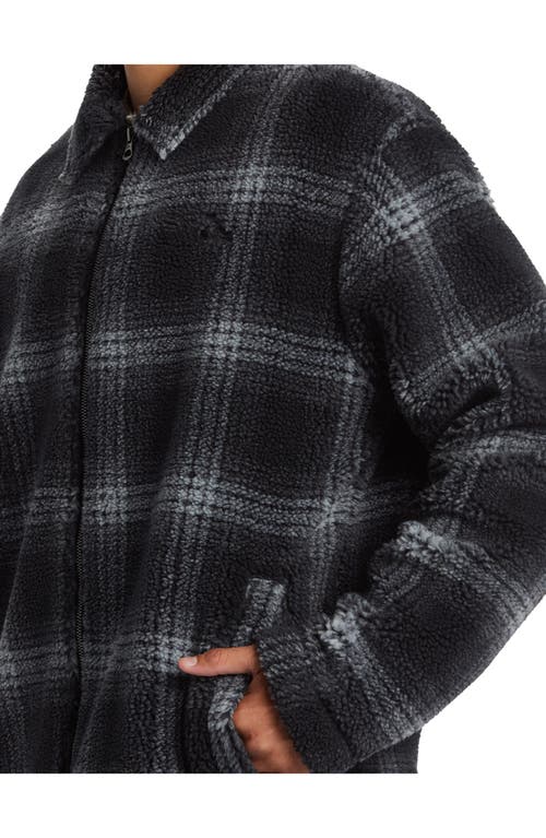 Shop Quiksilver Deck Plaid Fleece Zip Jacket In Mercury Sherpa Black