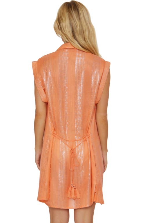 Shop Isabella Rose Villa Metallic Belted Cover-up Shirtdress In Apricot Ice