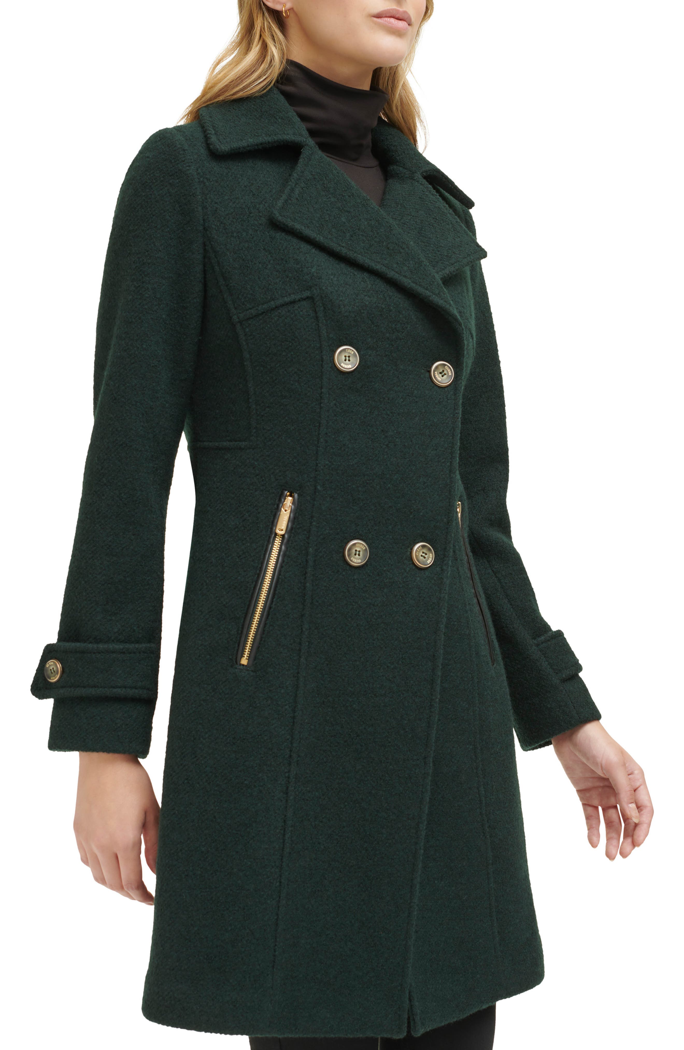 guess double breasted tie coat