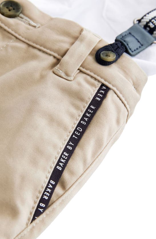 Baker By Ted Baker Kids' Short Sleeve Button-up Shirt, Trousers & Suspenders Set In Natural