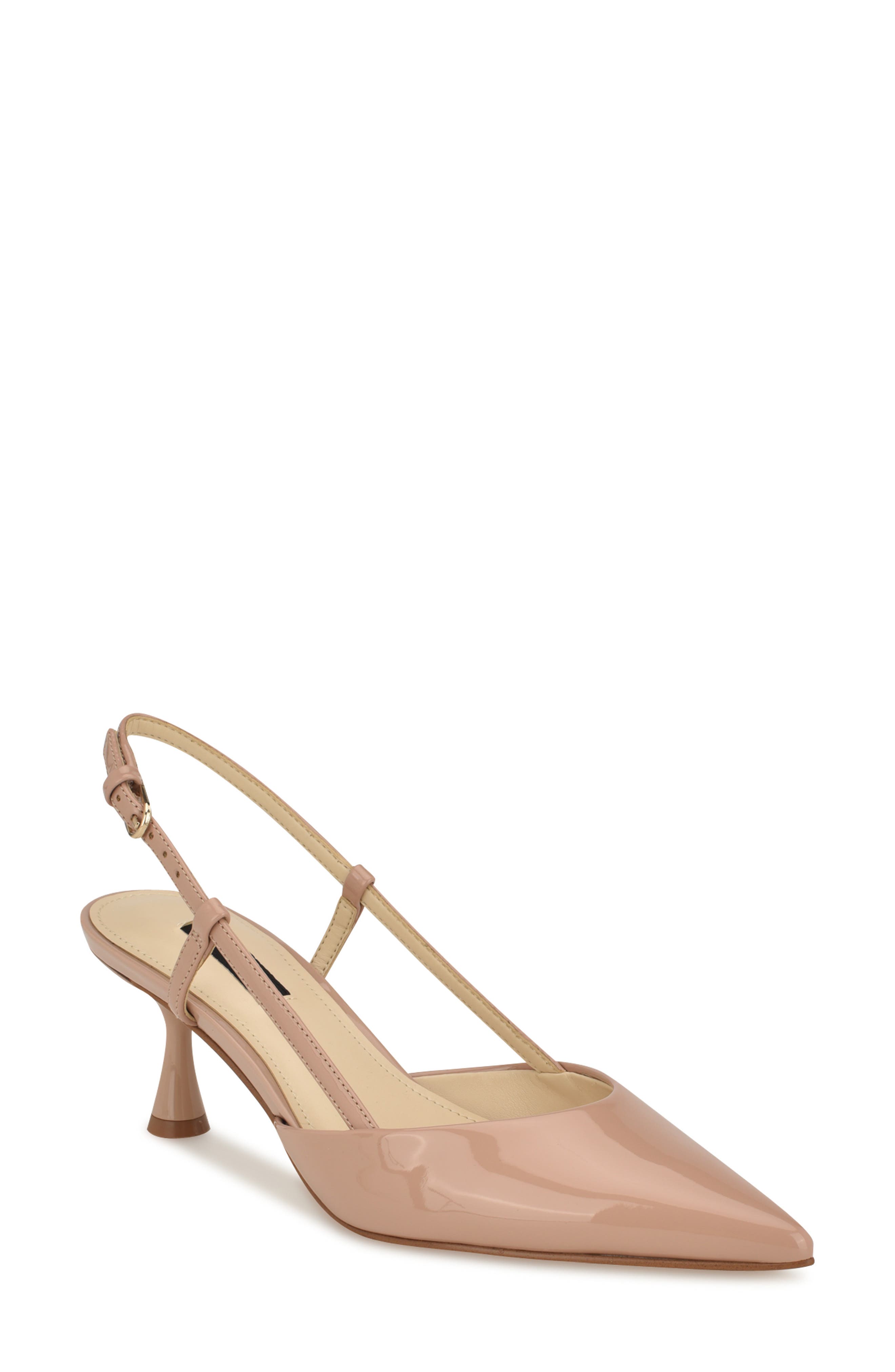 Nine West Rhonda Slingback Pointed Toe Kitten Heel Pump in Light Natural Cover