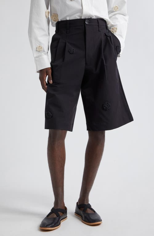 SONG FOR THE MUTE Floral Appliqué Tailored Shorts Black at Nordstrom, Us