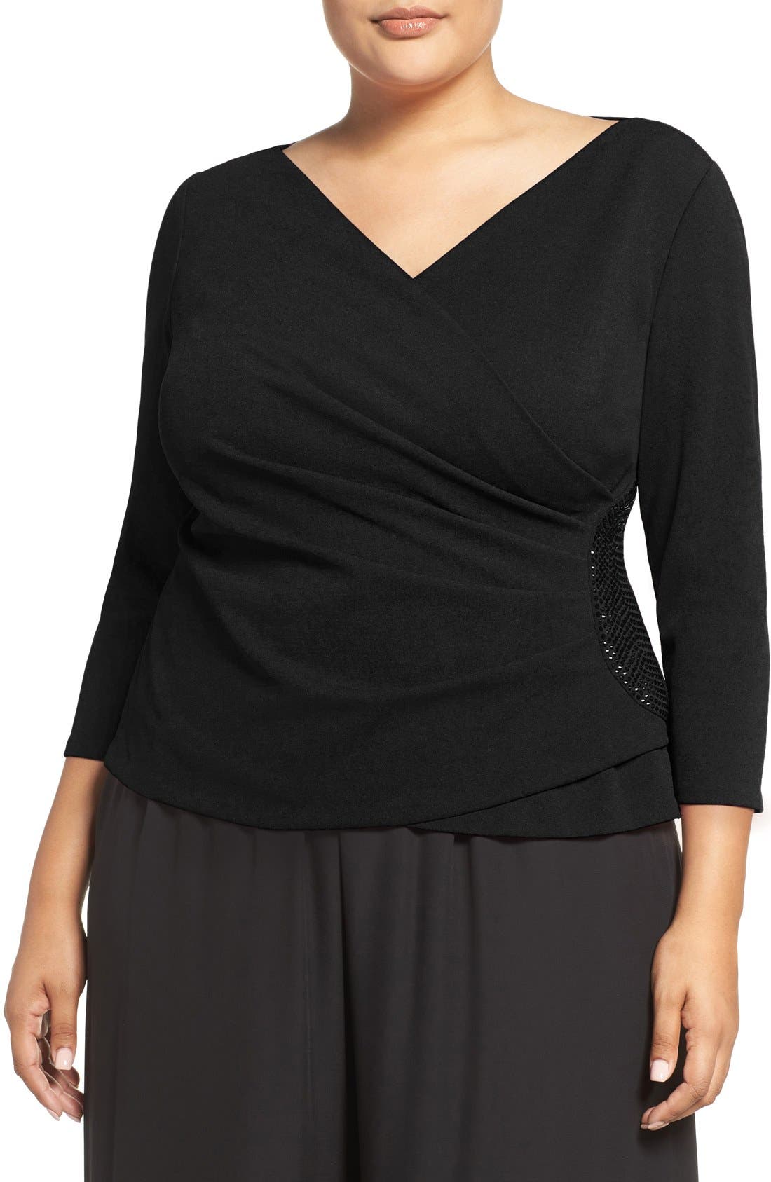 Alex Evenings Beaded Faux Wrap Blouse (Plus Size) Nordstrom