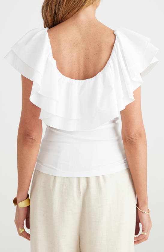 Shop Brave + True Brave+true Callie Mixed Media Double Ruffle Top In White