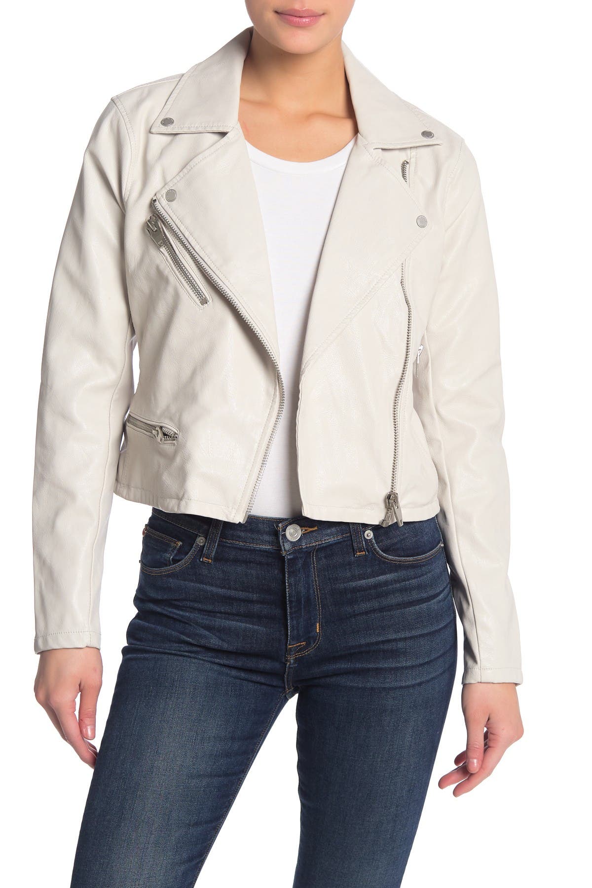 Blanknyc Denim Faux Leather Moto Jacket In Marshmallow | ModeSens