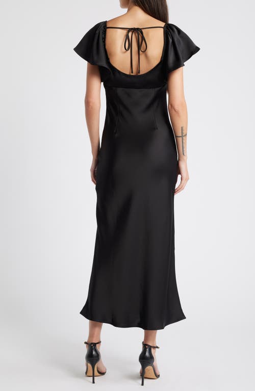 Shop Chelsea28 Flutter Sleeve Satin Gown In Black