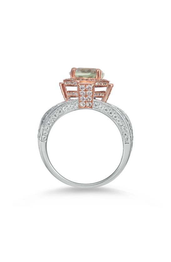 Suzy Levian Two-tone Semiprecious Stone & White Topaz Halo Ring In Green