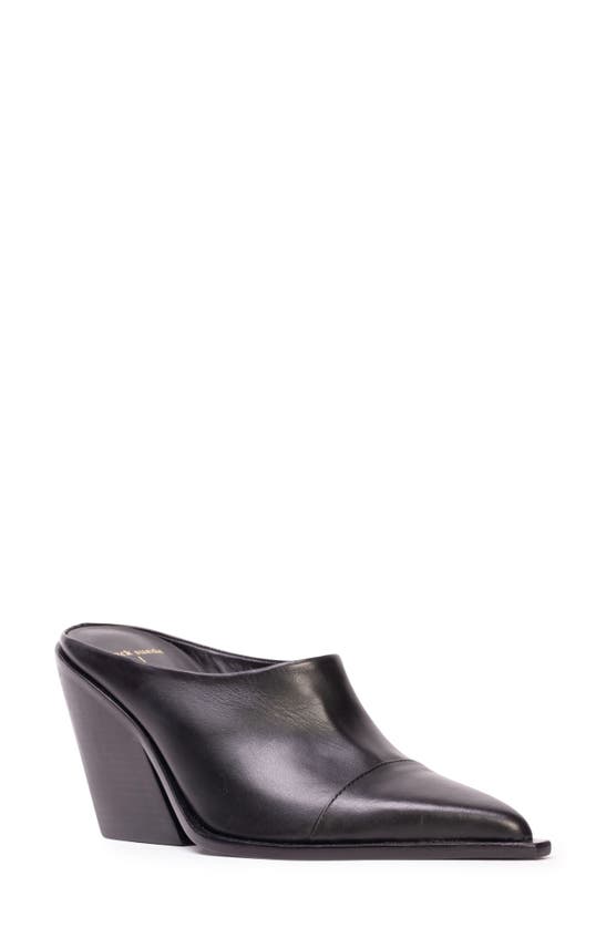 Shop Black Suede Studio Noa Pointed Toe Mule In Black Nappa Leather