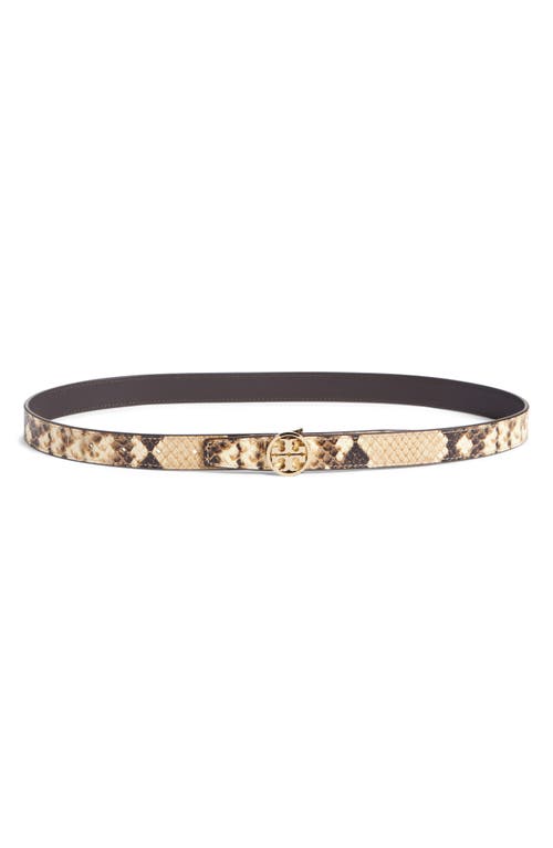 Shop Tory Burch Miller Snakeskin Embossed Belt In Crown/gold