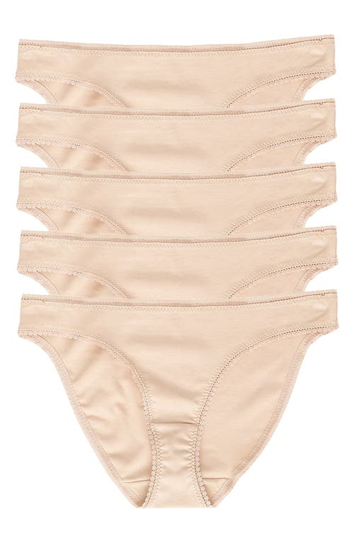 On Gossamer 5-Pack Cabana Stretch Cotton Bikinis in Champagne 