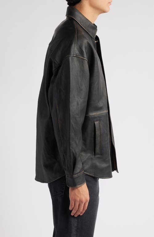 Frame Washed Leather Jacket In Black Washed