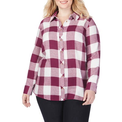 Plus Size Foxcroft Rhea Buffalo Check Brushed Cotton Blend Shirt, Purple