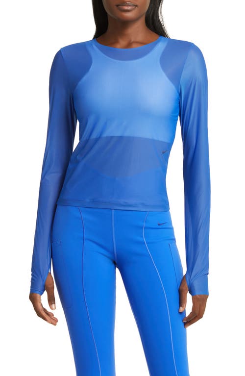 Nike Futuremove Long Sleeve Dri-fit Sheer Top In Hyper Royal/clear