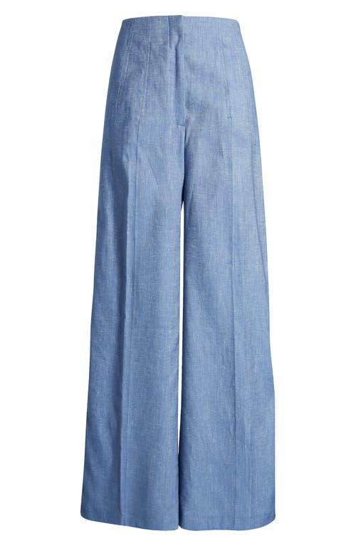 Shop Hugo Boss Boss Tasena Hollywood Waist Linen & Cotton Wide Leg Pants In Light/pastel Blue