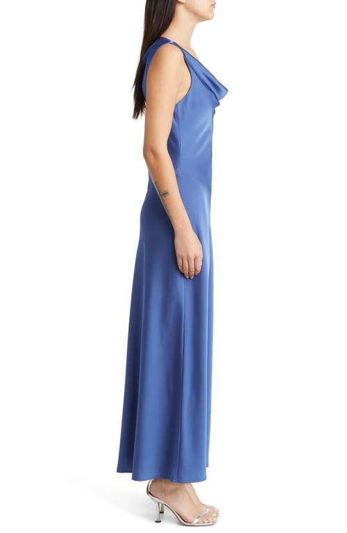 Shop Mila Mae Cowl Neck Satin Midi Dress In Blue