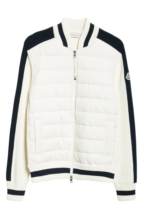 Shop Moncler Cotton Knit & Quilted Down Cardigan In Silk White