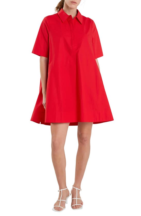 English Factory Trapeze Cotton Shirtdress In Red