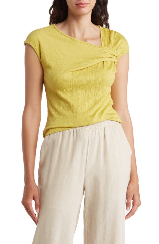 Max Studio Textured Side Gather Top In Chartreuse