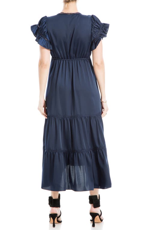 Max Studio Flutter Sleeve Satin Midi Dress In Sapphire