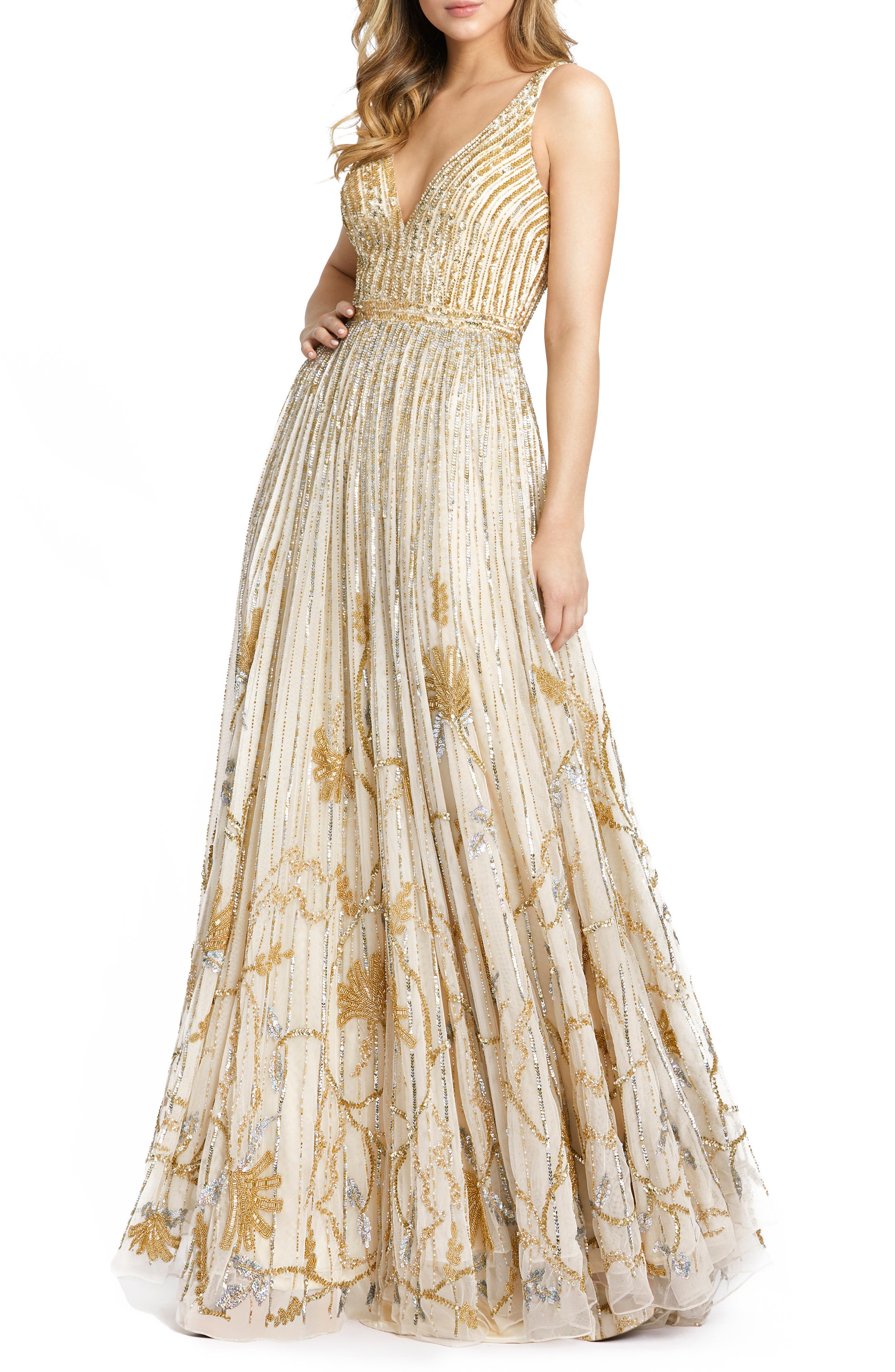 white and gold gowns