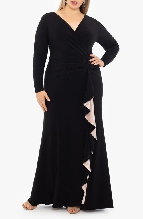 Shop Xscape Evenings Ruffle Long Sleeve Mermaid Gown In Black