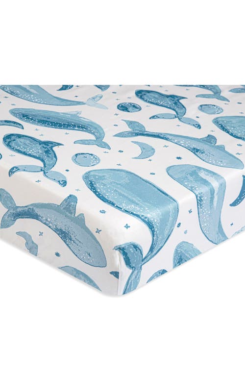 CRANE BABY Cotton Sateen Fitted Crib Sheet in Blue Whale at Nordstrom
