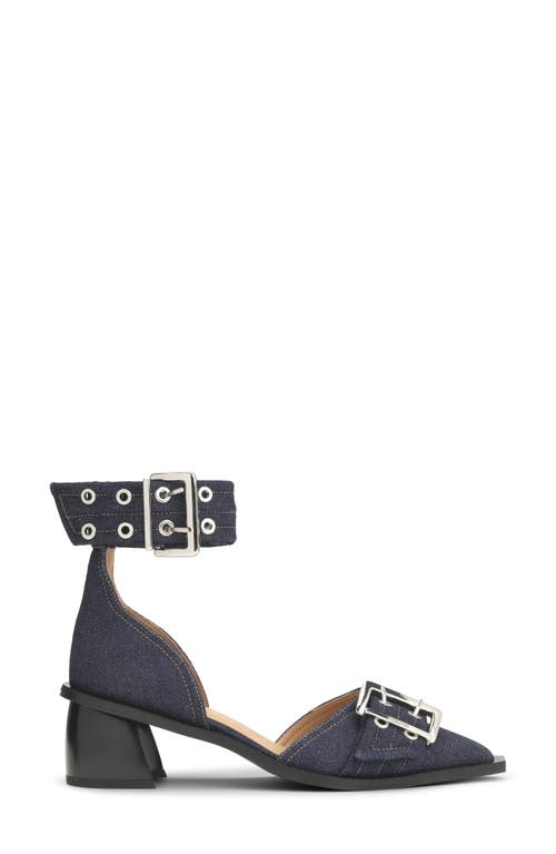 Shop Ganni Pointed Toe Buckle Pump In Dark Navy