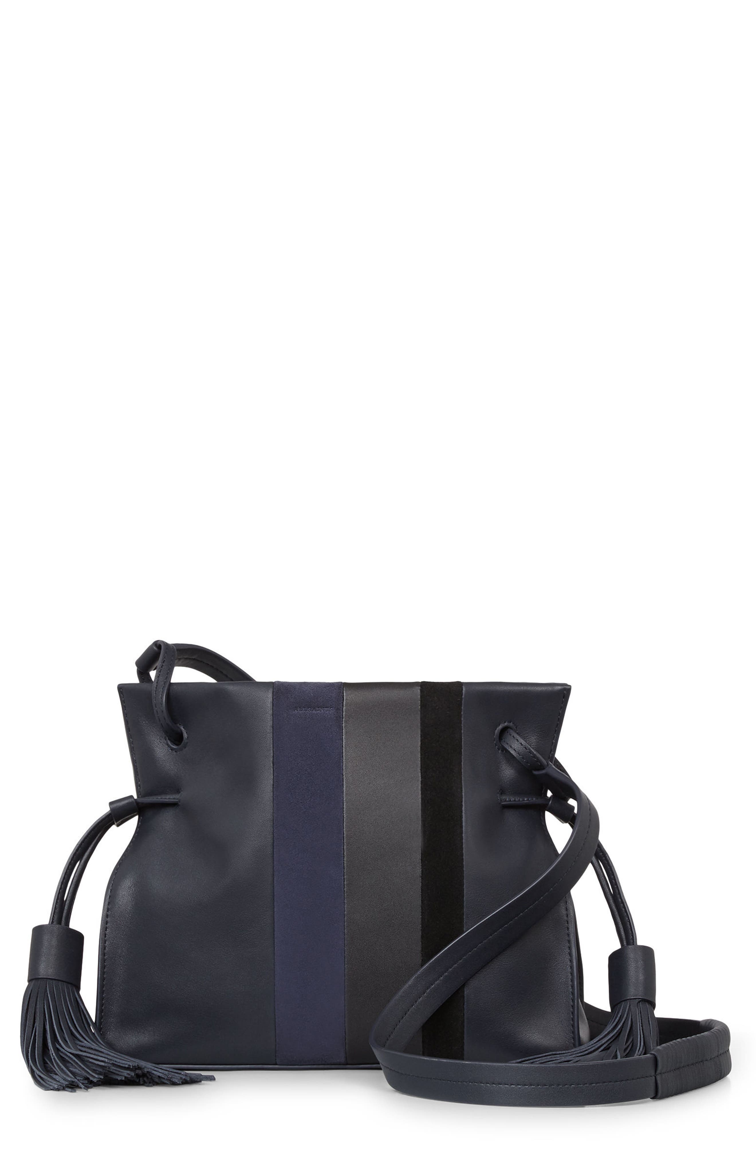 ALLSAINTS Casey Calfskin Leather & Suede Tassel Crossbody Bag Nordstrom