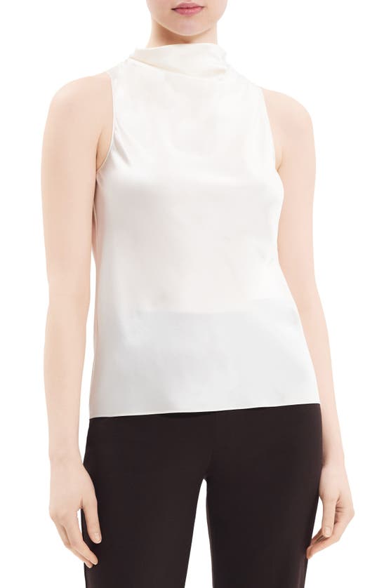 Theory Sleeveless Turtleneck Sweater In Ribbed Viscose In Ivory