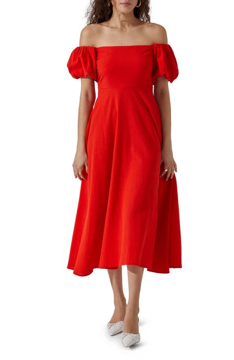 Red Off the Shoulder Gown by Lauren Ralph Lauren for $45