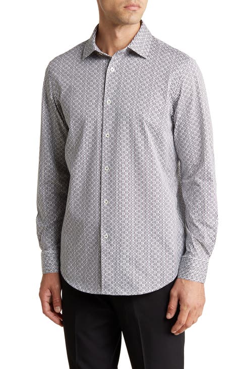 OoohCotton® Geo Print Button-Up Shirt