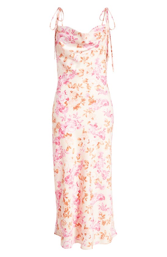 Shop Wayf The Beverly Cowl Neck Midi Dress In Apricot Roses