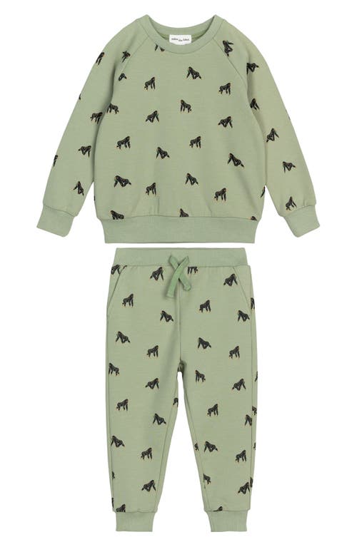 MILES THE LABEL Gorilla Print French Terry Sweatshirt & Joggers Set Dusty Green at Nordstrom,