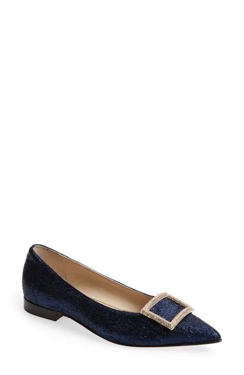 BEAUTIISOLES Candy Pointed Toe Flat in Navy Metallic Fabric