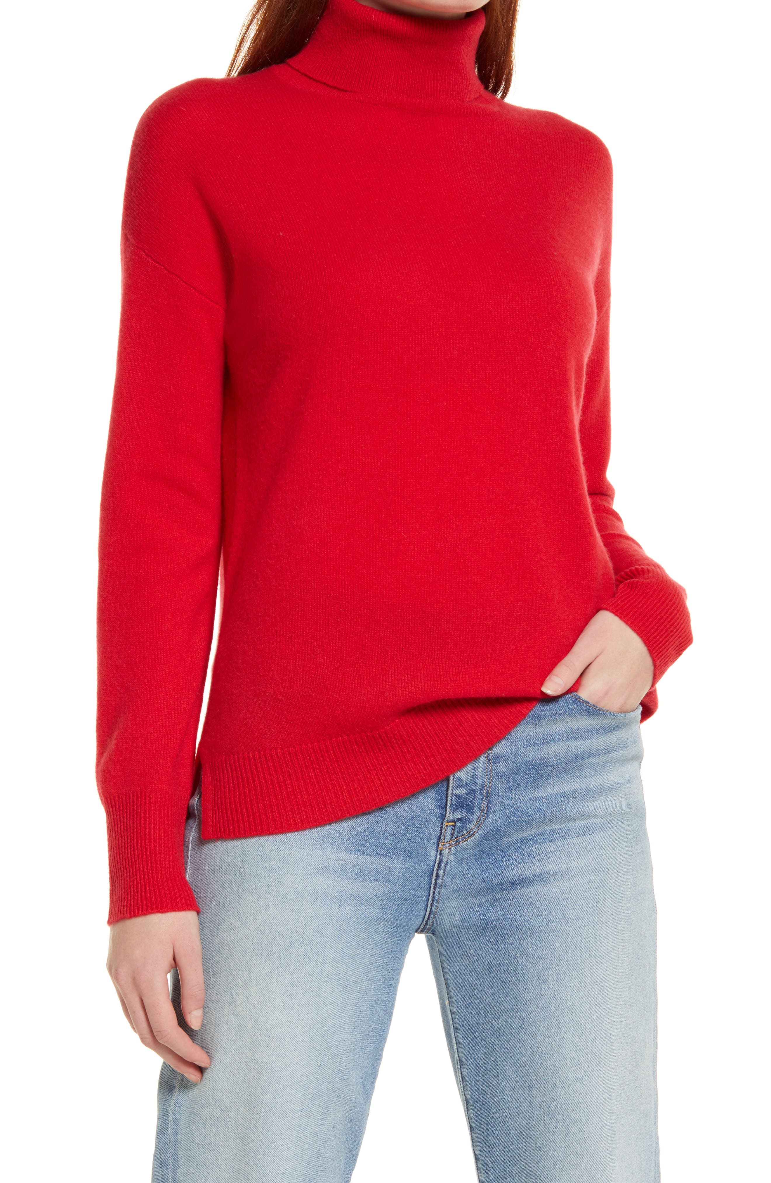 Red ARKET Sheer Merino Wool Roll-neck in Bright Red Womens Clothing Jumpers and knitwear Turtlenecks 