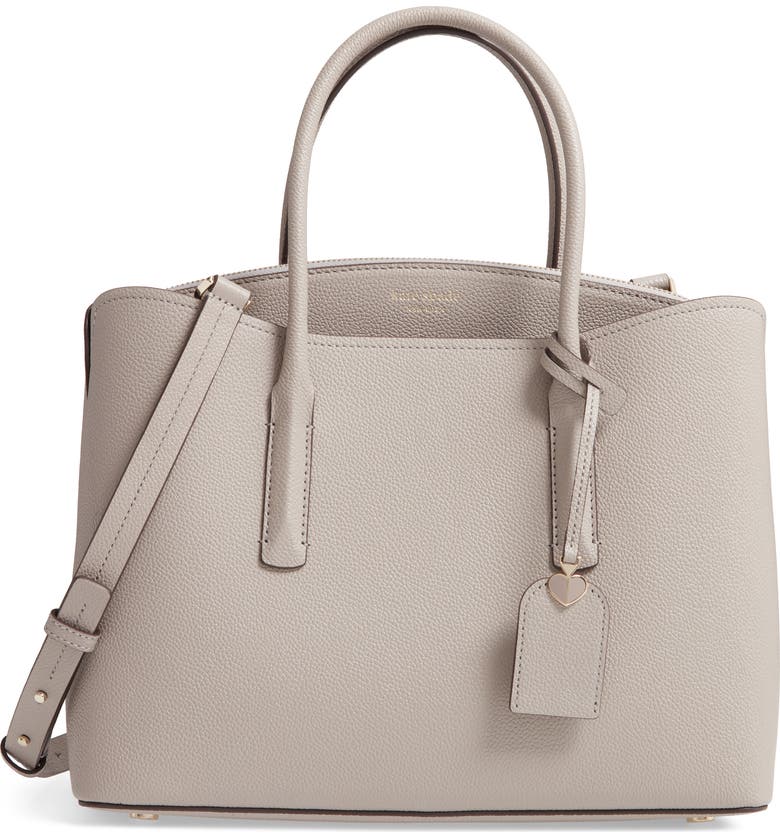 KATE SPADE NEW YORK large margaux leather satchel, Main, color, TRUE TAUPE