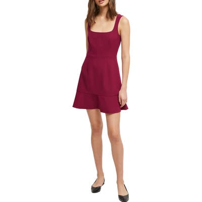 French Connection Dorotea Square Neck Fit & Flare Dress, Burgundy