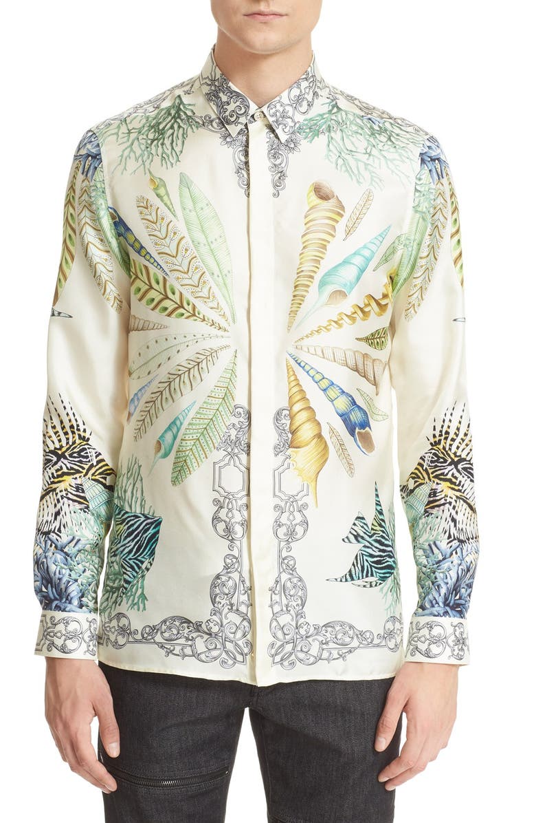 Versace Collection Trim Fit Sea Print Silk Shirt | Nordstrom